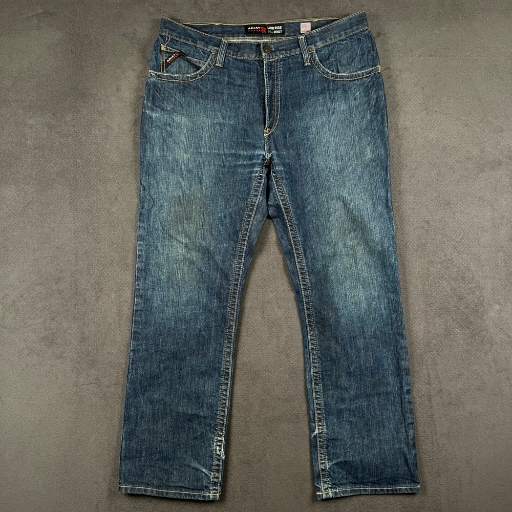 Ariat FR M4 Jeans Mens 38x34 Blue Low Rise Boot Cut Flame Resistant Workwear